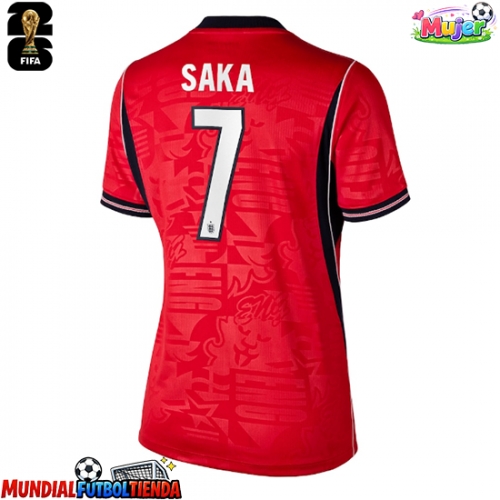 Camiseta Inglaterra Bukayo Saka #7 Segunda Equipación Replica Mundial 2026 para mujer mangas cortas